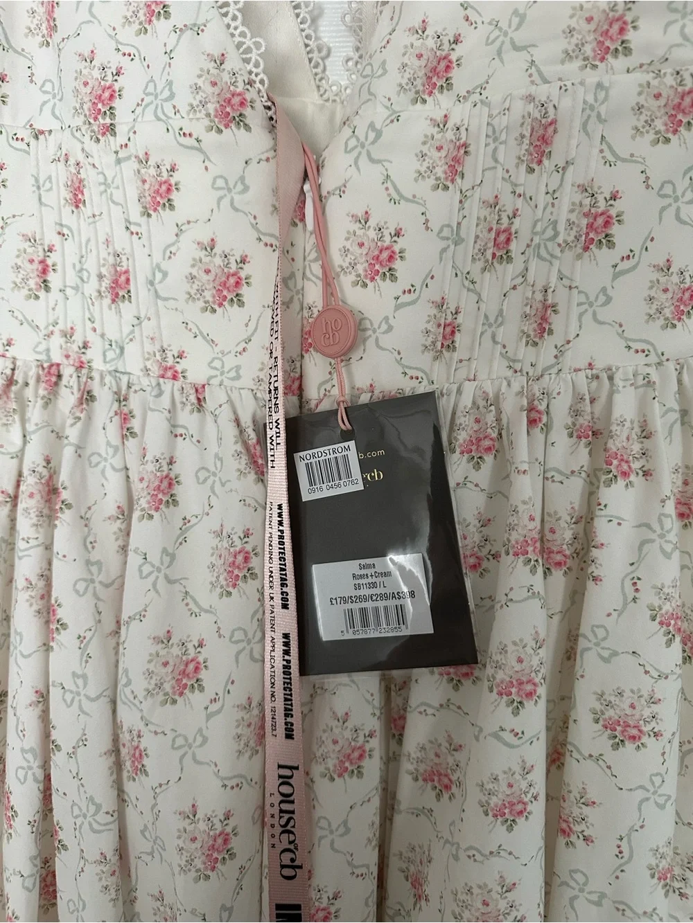 House of CB “Salma” Floral Lace-Trim Mini A-line Dress White with Pink Roses - Picture 13 of 15
